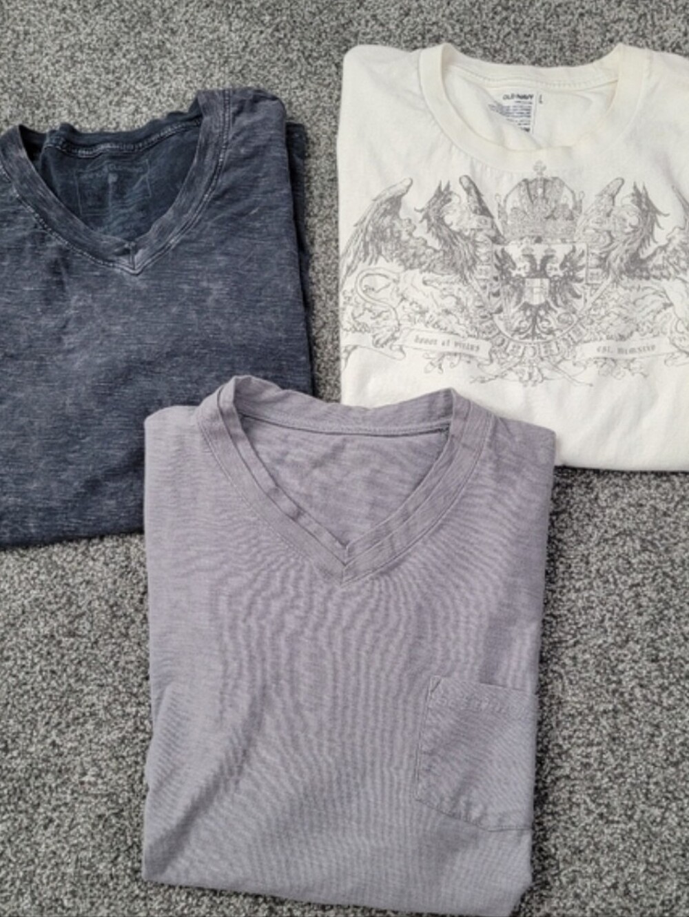 Old Navy Men's Tee Trio in Charcoal, Light Gray, and White